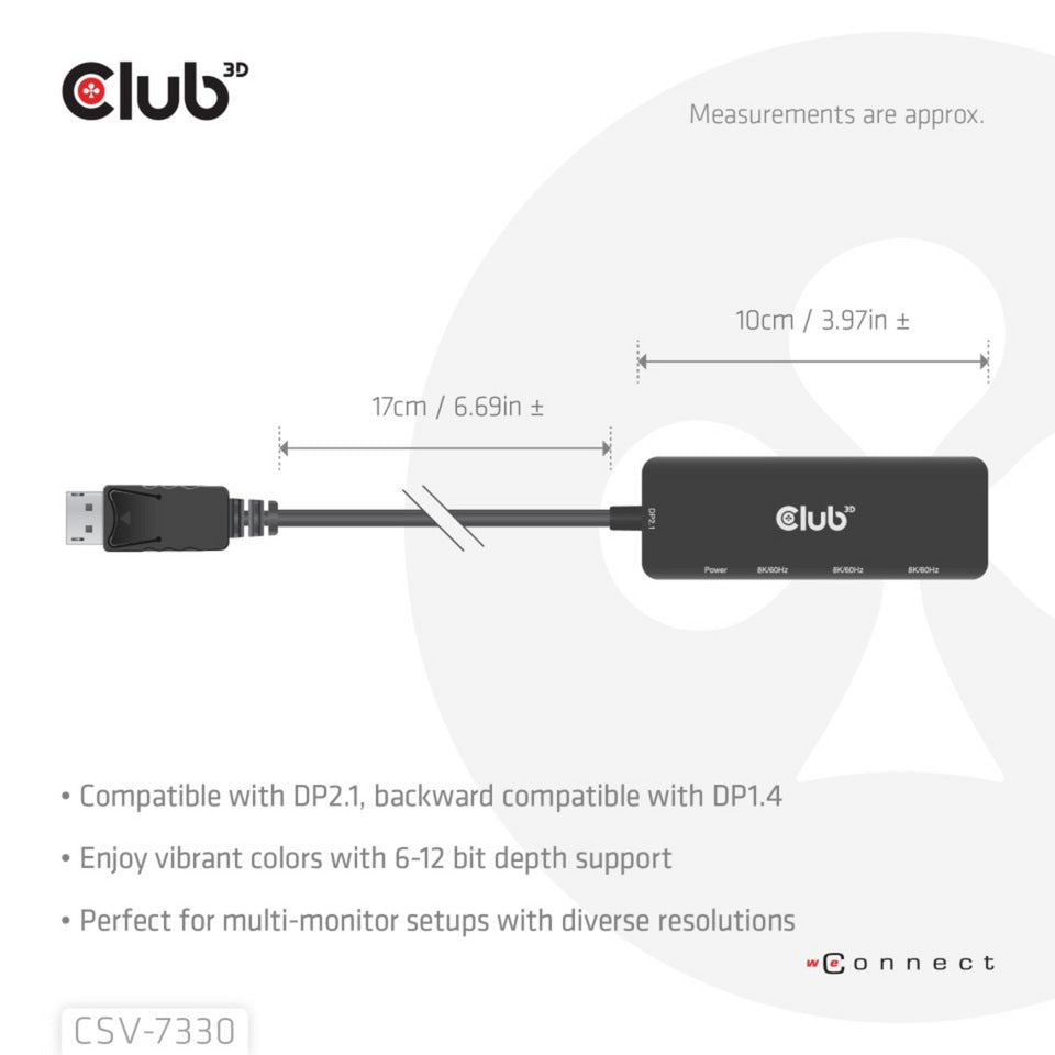Club 3D Display Port til Triple HDMI 8K60Hz Hub (sort)