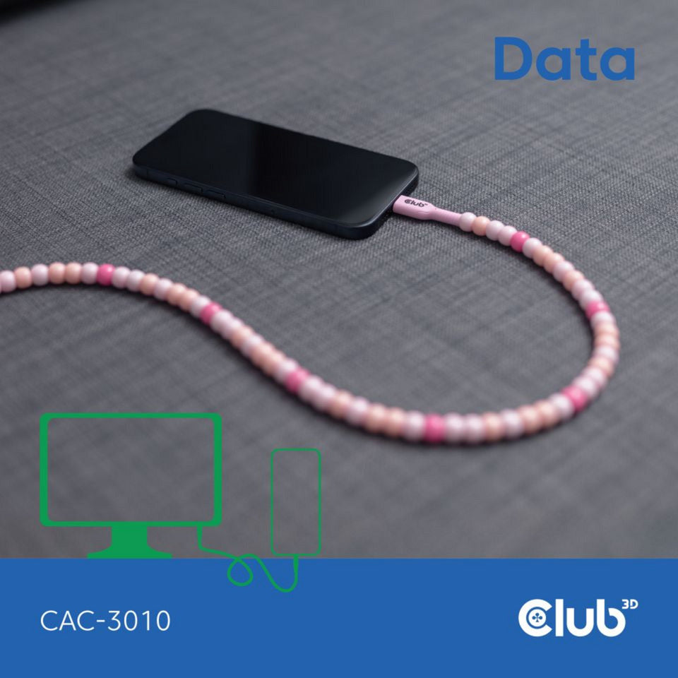 Club 3D USB-C perlekabel pink, 2 meter kabel (pink)