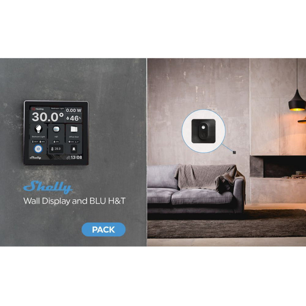 Shelly wall display + blu ht kit kontrolpanel (sort)