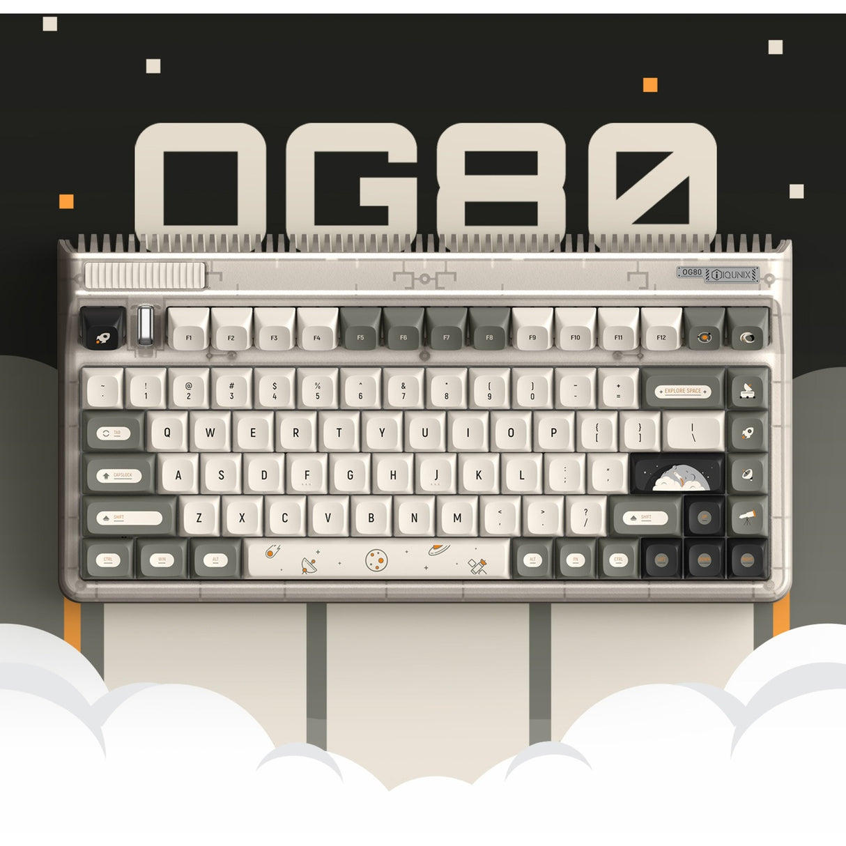 Iqunix og80 hitchhiker wireless mechanical keyboard (gray, us layout (qwerty), cherry mx silent red, 80% (tkl), rgb leds, hot-swappable, pbt, 2.4ghz | bluetooth 5.1 | usb-c)