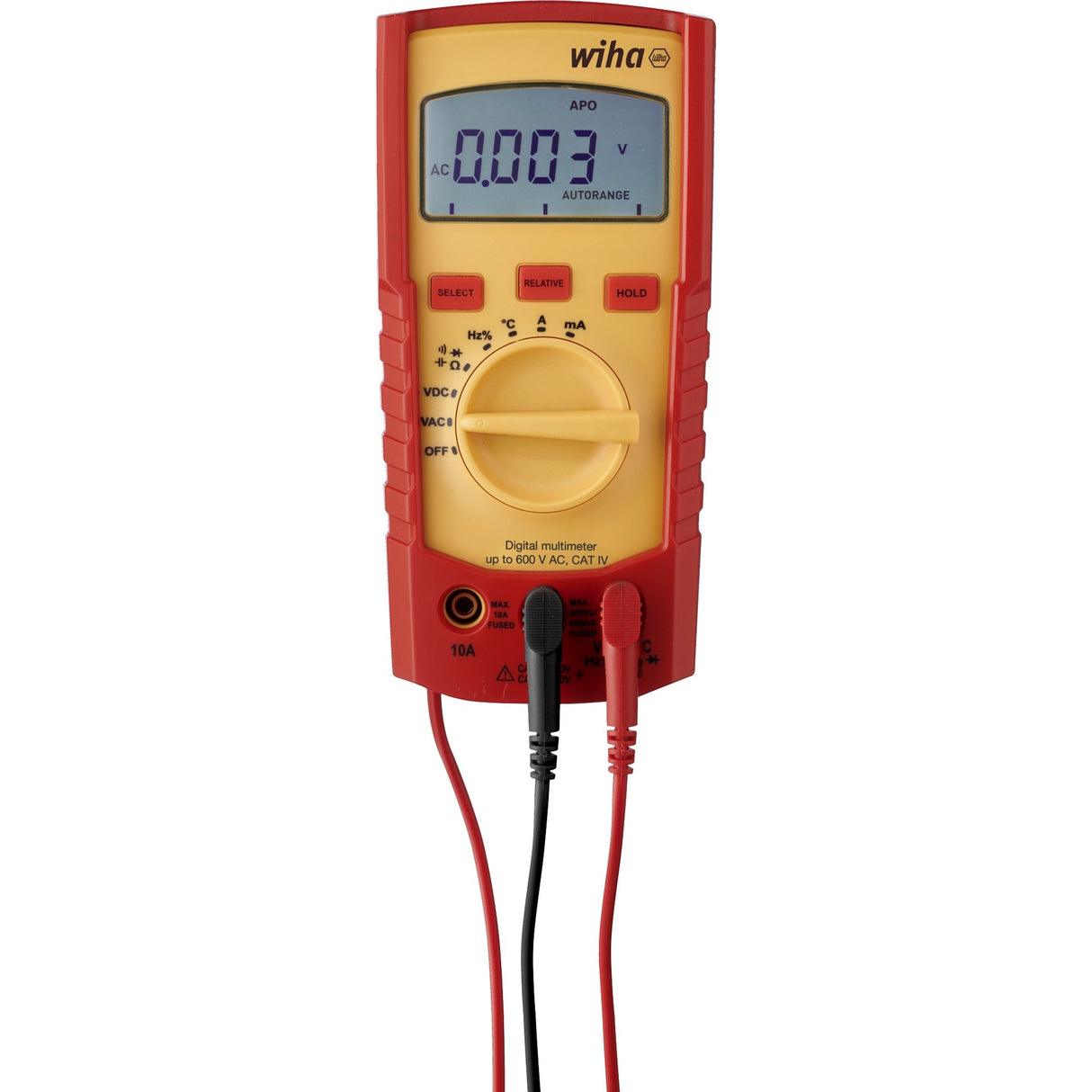 Wiha digitalt multimeter op til 600 V AC, Cat IV måleenhed (rød gul)
