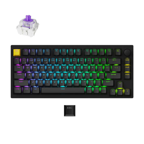 Lemokey p1 he-m1 trådløs magnetisk switch brugerdefineret gaming-tastatur (sort, us-layout (qwerty), gateron dobbeltskinne magnetisk tåge, 75%, rgb-lysdioder, double-shot pbt, hot swap, 2.4 | bluetooth | usb-c, knap)