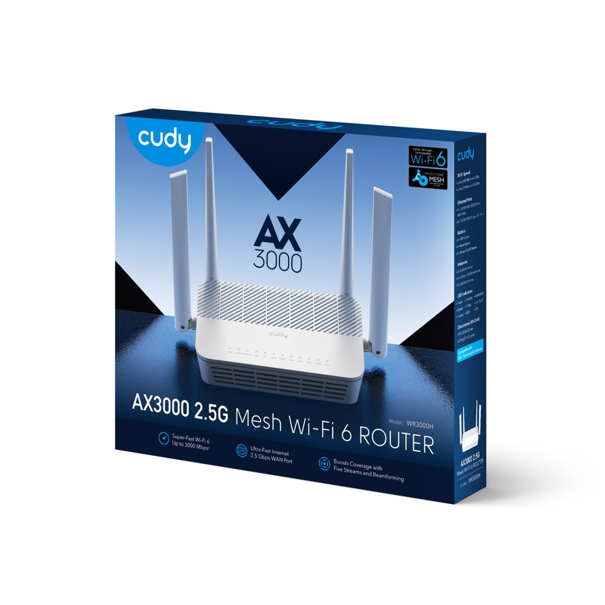 Cudy ax3000 2,5 g wi-fi 6 mesh router (hvid, wr3000h, mesh)