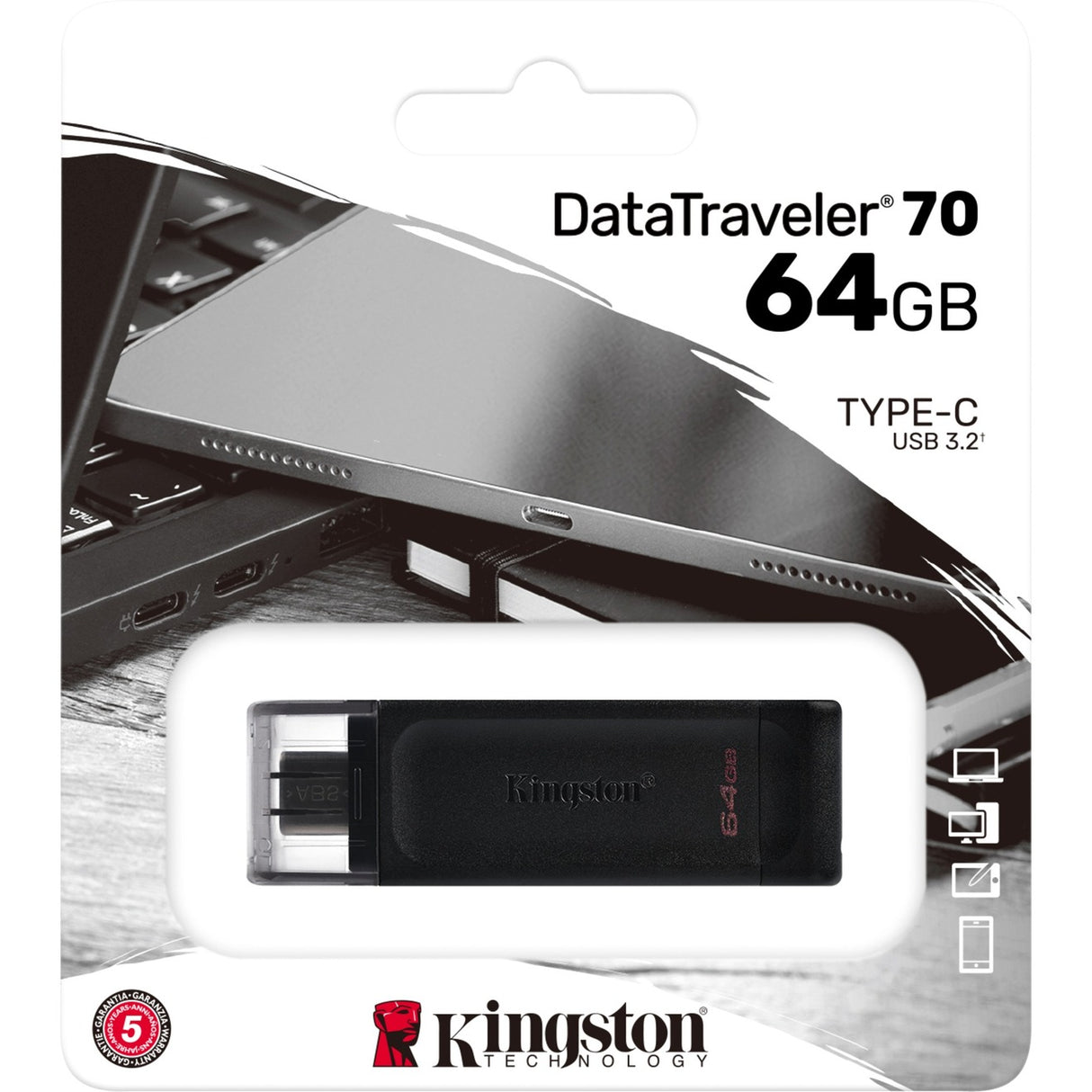 Kingston data traveler 70 64 GB USB-stick (sort, dt70 64 GB, USB-C 3.2 gen 1)