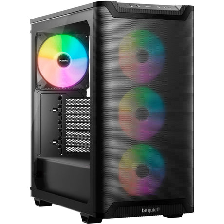Vær stille! ren base 501 lx midi tårnhus (sort | 2x USB-A | 1x USB-C | RGB | hærdet glas)