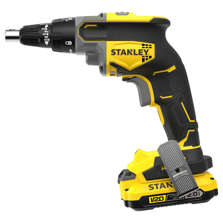 Stanley brushless 18v v20 gipsplaatschroevendraaier set schroeftol (zwart geel, accu en oplader inbegrepen)