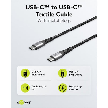 Goobay USB-C hurtigoplader nano (65 W) og USB-C tekstilkabel (sort, 1 meter)