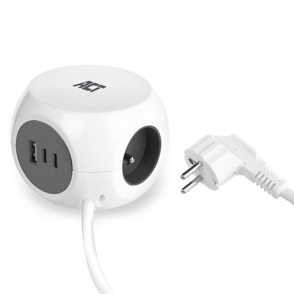 Act connectivity act strømskinne terning med 3 sokler, 30w strømforsyning USB-C a porte, kabellængde 1,5m ac2425