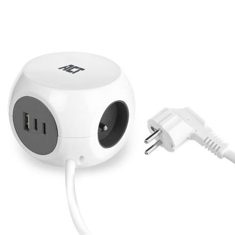 Act connectivity act strømskinne terning med 3 sokler, 30w strømforsyning USB-C a porte, kabellængde 1,5m ac2425