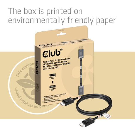 Club 3D DisplayPort 2.1 Vesa DP80 certificeret kabel han-han (sort, 1,6 meter, 8K 240Hz, 10K 60Hz, 80Gbps)