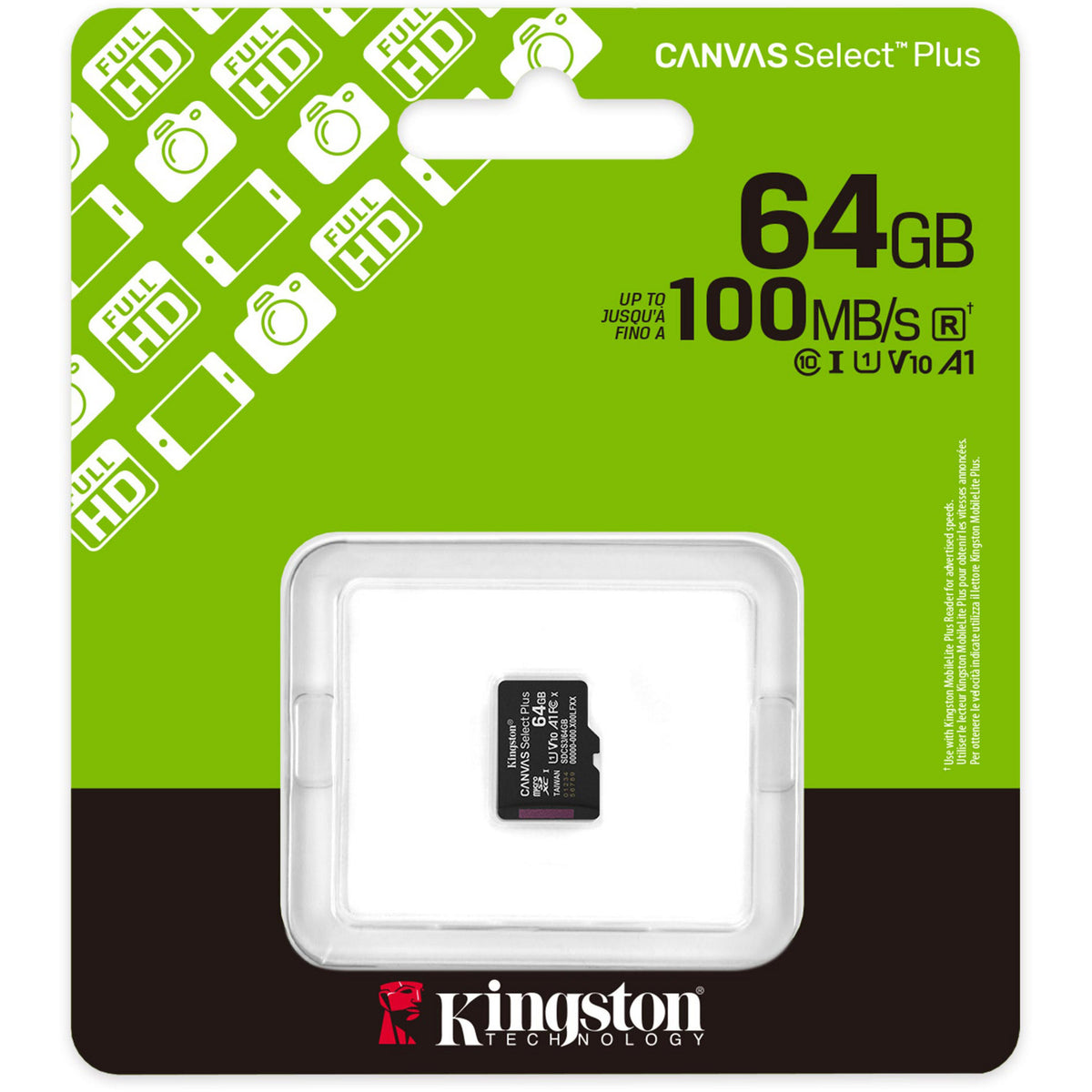 Kingston Canvas Select Plus 64 GB MicroSDXC-hukommelseskort (sort, UHS-I U1, Class 10, V10)