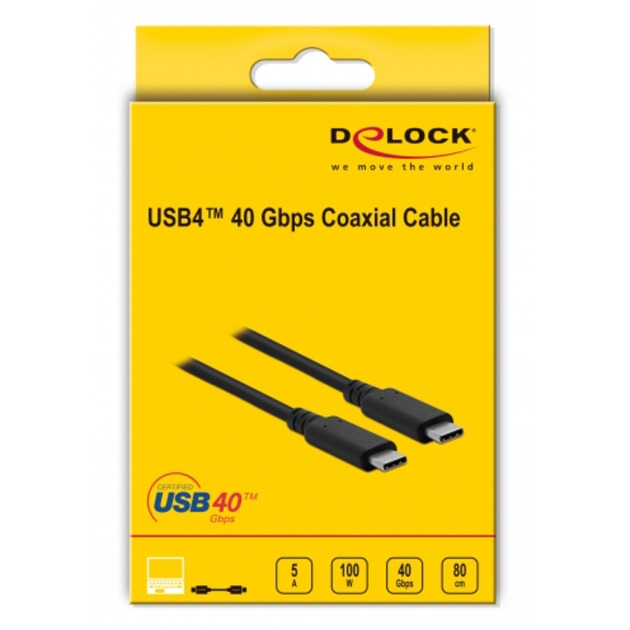 Delock USB4 40 Gbps koaksialt koaksialkabel (sort, 0,8 meter)