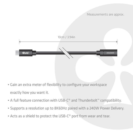 Club 3d usb-c 40 gbps verlengkabel (zwart, 1 meter, 8k 60hz, pd 240 watt)