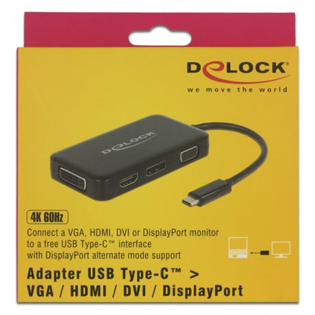 Delock USB-C > VGA HDMI DVI Display Port Adapter (sort, 0,15 meter)