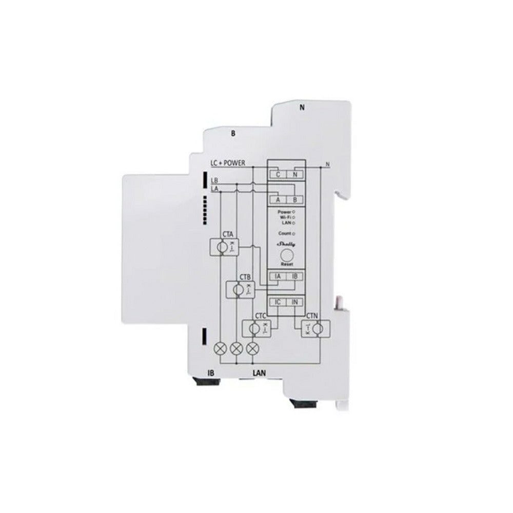Shelly pro 3em-120a v2 måleenhed (hvid, lan, wifi, bluetooth)