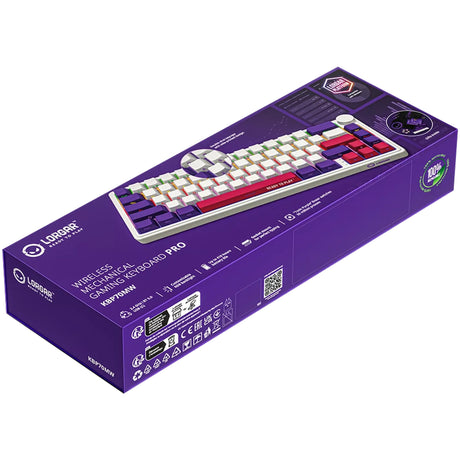 Lorgar kbp70mw rgb mekanisk gaming-tastatur (hvid, us-layout (qwerty), logar giftig lilla, 65%, rgb, hot-swappable, pbt double-shot, bluetooth | 2,4ghz | usb)