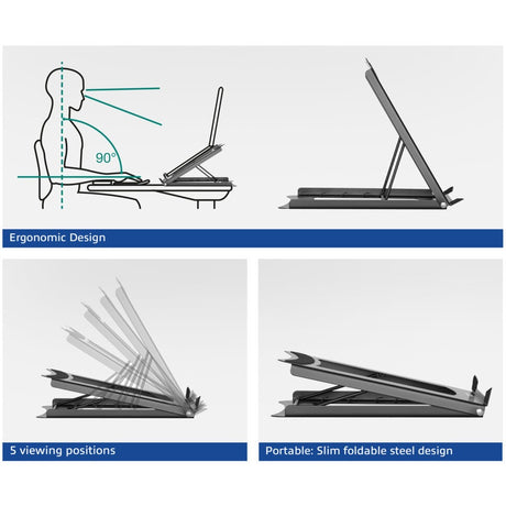 Act connectivity laptop stativ, foldbar, højdejusterbar i 5 positioner (sort)