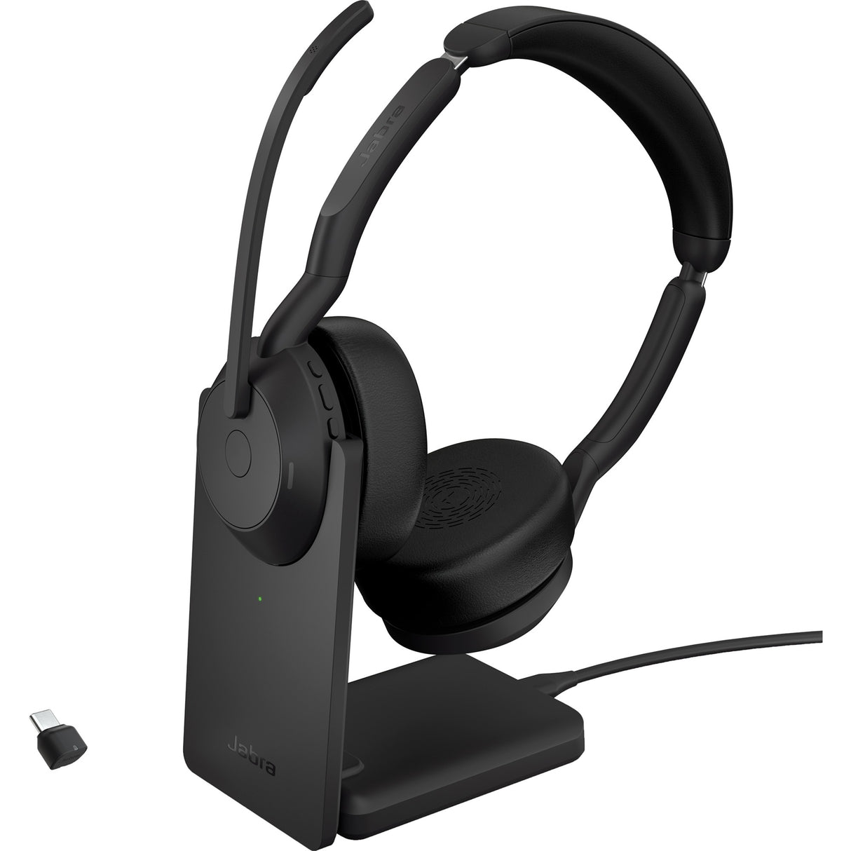 Jabra evolve2 55 - link390c ms stereo med opladningsholder on-ear headset (sort, stereo, microsoft teams, usb-c, link380c)