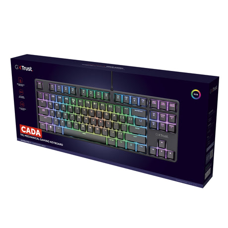 Trust GXT 864 Cada Compact Mechanical TKL Gaming Keyboard (sort, amerikansk layout (Qwerty), Huano Brown, RGB)