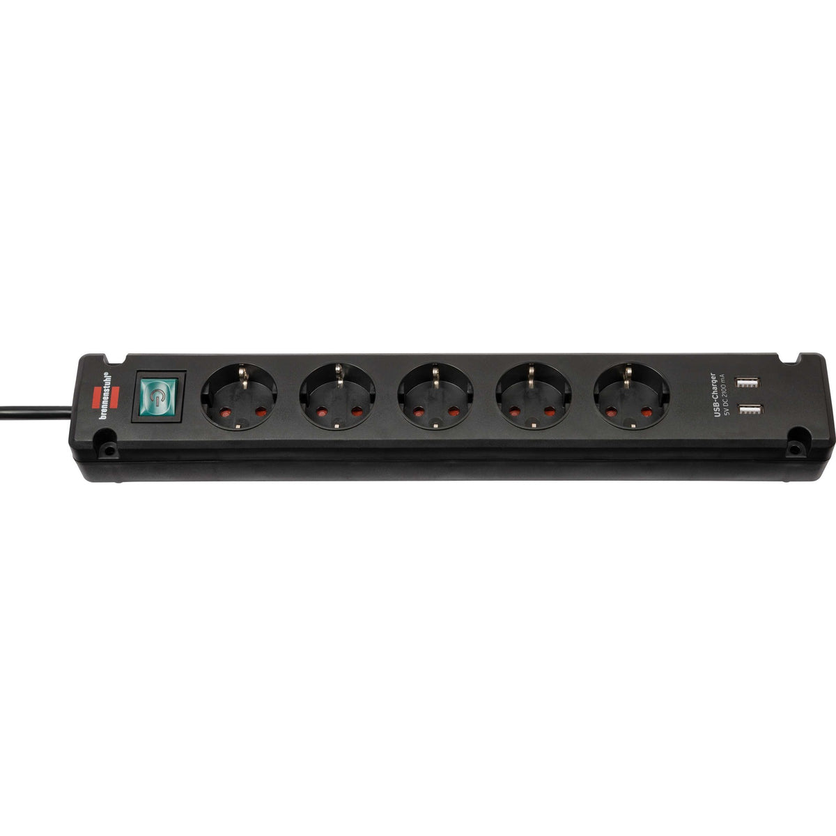 Brennerstuhl bremounta strømskinne 5-vejs strømskinne (sort, 2x USB)