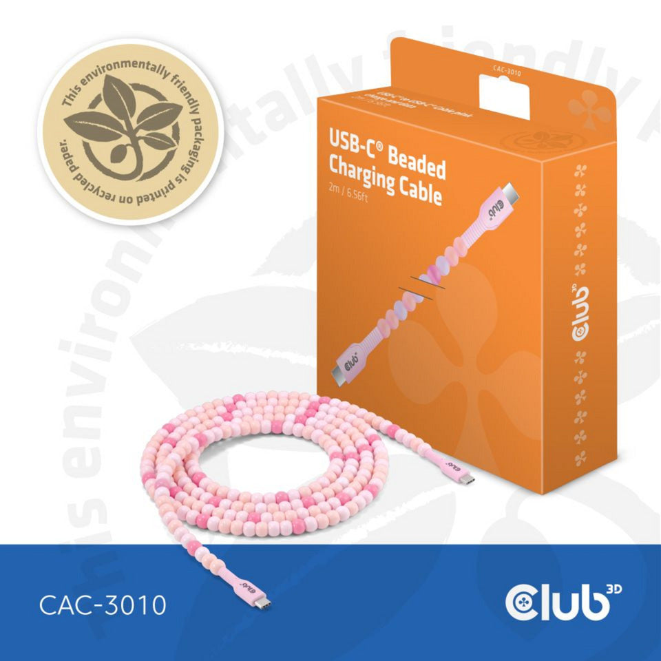 Club 3D USB-C perlekabel pink, 2 meter kabel (pink)
