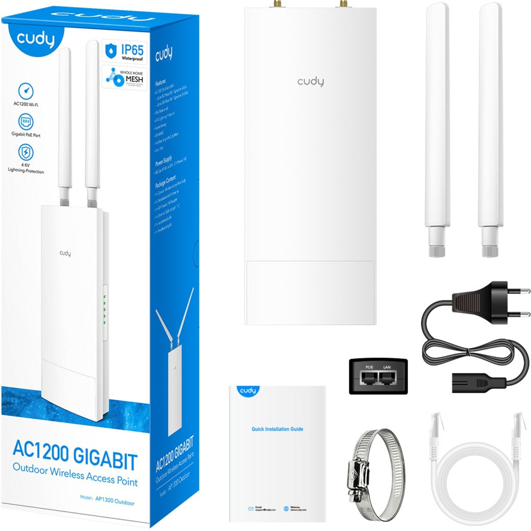 Cudy ap1300 ac1200 wifi gigabit udendørs adgangspunkt (hvid, poe)