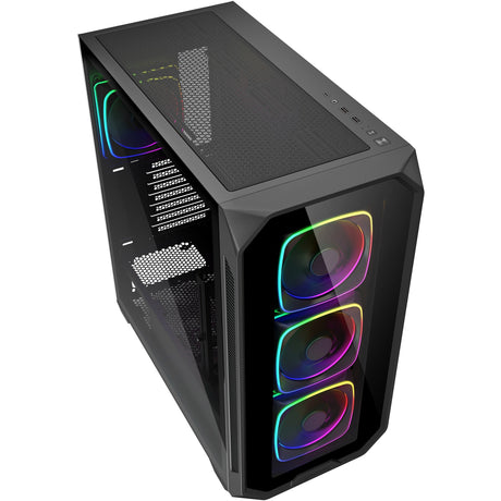 Sharkoon ak5g rgb midi tårnhus (sort | 2x usb-a | 1x usb-c | rgb | hærdet glas)