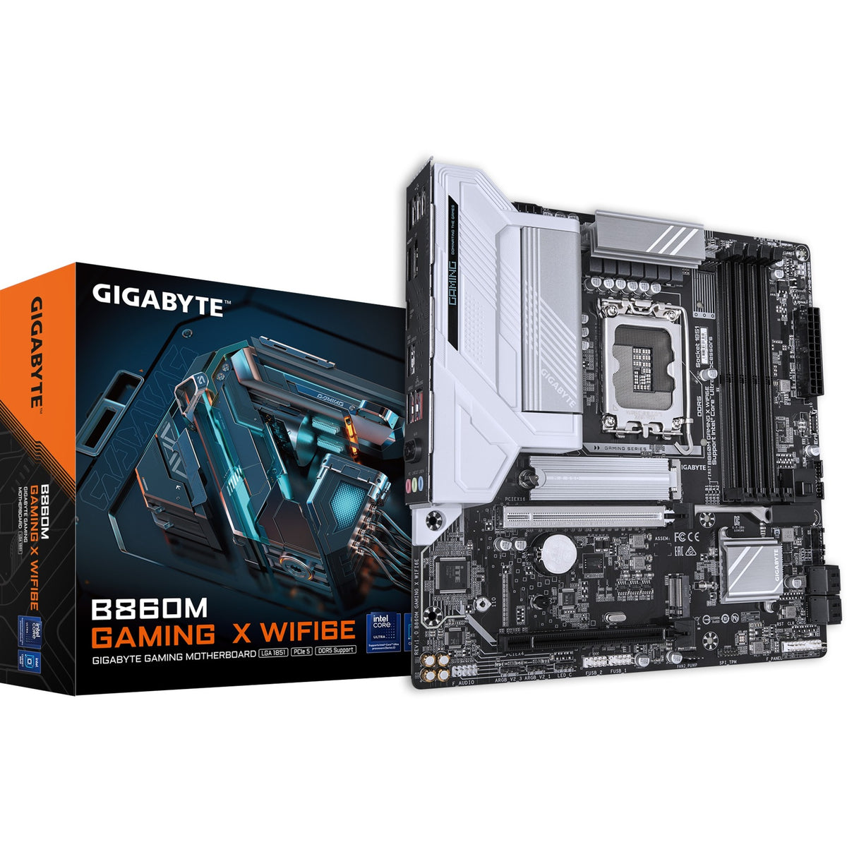 Gigabyte B860M Gaming x WiFi 6E Socket 1851 bundkort (RAID, 2,5 GB LAN, WiFi 6E, BT, Lyd, µATX)