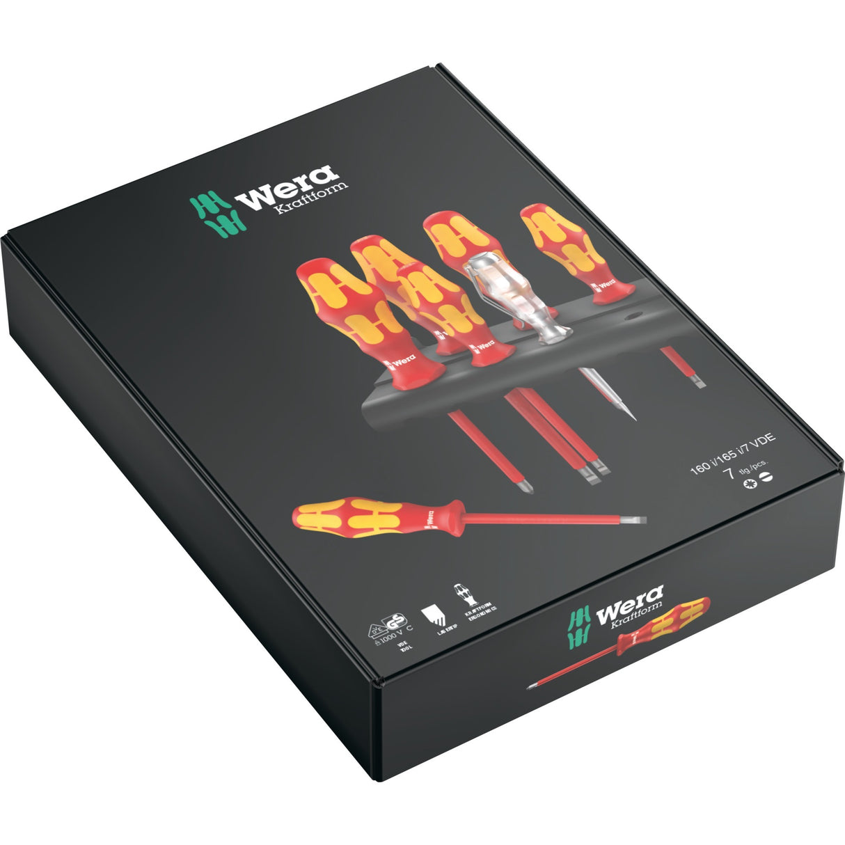 Wera 160 i 165 i 7 skruetrækkersæt kraftform plus serie 100 + spændingstester + holder, 7-delt - 1 stk. - 05006148001