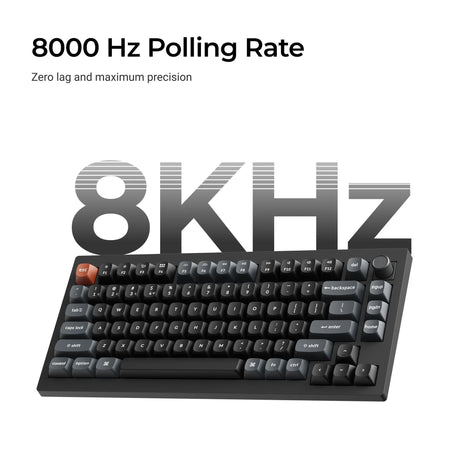 Keychron v1 ultra 8k trådløst brugerdefineret mekanisk tastatur (sort, us-layout (qwerty), silke pom brun, 75%, rgb, hot swap, 2,4 ghz | bluetooth 5,3 | usb-c)