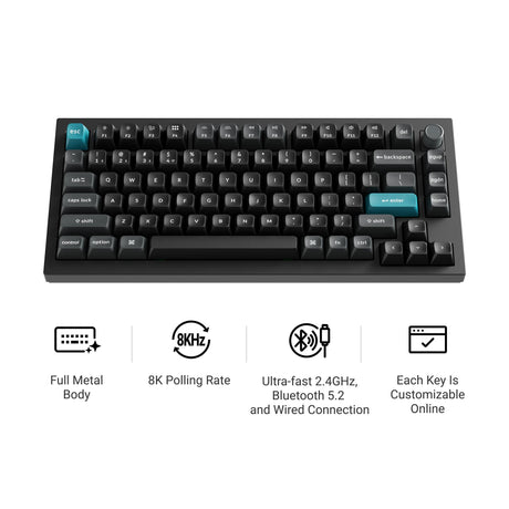 Keychron q1 ultra-m3 8k trådløst brugerdefineret mekanisk tastatur (sort, us-layout (qwerty), silke pom brun, 75%, rgb, hot swap, 8k, 2,4 ghz | bluetooth 5.2 | usb-c)