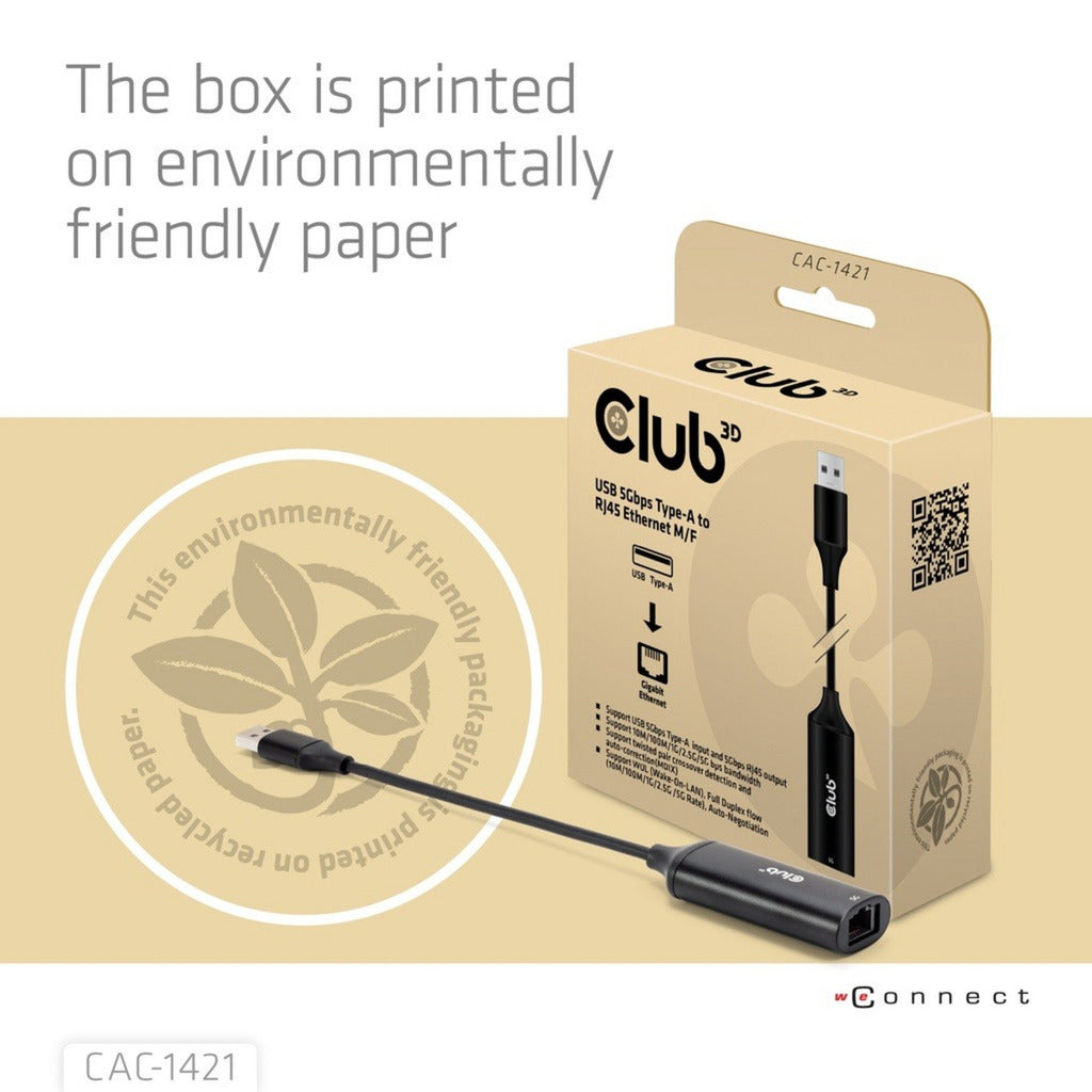 Club 3D USB-A til RJ45 Ethernet 5 Gbps Adapter (sort)