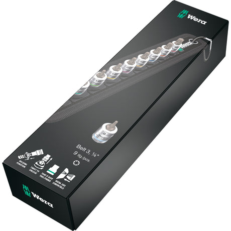 Wera Belt A3 Torx HF Zyklop bit møtrik sæt med holderfunktion, 1 4 drevet topnøgle (sort sølv)