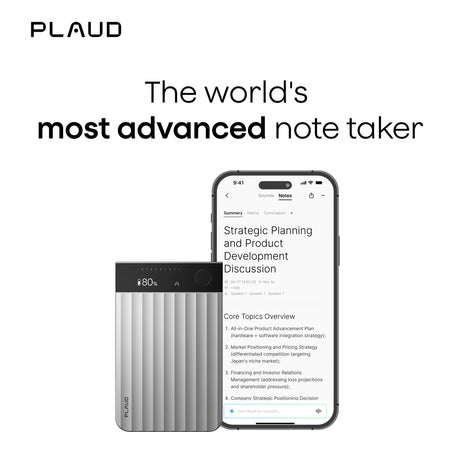 Plaud note prodikteringsmaskine (sølv, 64 GB, Bluetooth (BLE 5.4), dual-band Wi-Fi (2,4 GHz 5 GHz))