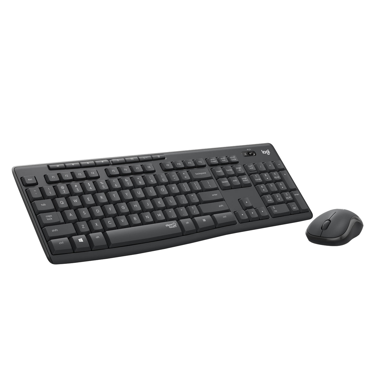 Logitech mk295 lydløst trådløst tastatur og mus combo desktop sæt (sort, us-internationalt layout (qwerty), 100%)