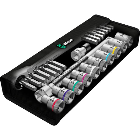 Wera 8100 sc 11 zyklop metal skraldesæt værktøjssæt (sort grøn, 28 dele, fuld metal vendbar skralde)