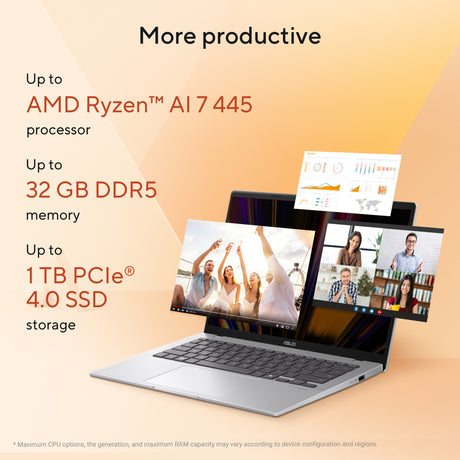 Asus vivobook 14 m1407ga-ly012w 14 copilot+ bærbar computer (sølv | ryzen ai 7 445 | radeon 840m | 16 GB | 512 GD SSD)