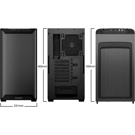 Vær stille! pure base 501 luftstrømsvindue midi tårnhus (sort | 2x USB-A | 1x USB-C | hærdet glas)