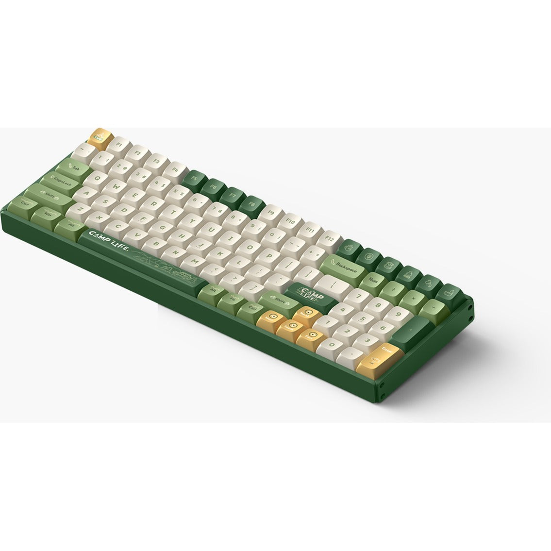 Iqunix f97 camping trådløst mekanisk tastatur (grøn, us-layout (qwerty), cherry mx brown, 96%, rgb-lysdioder, hot-swappable, pbt, 2.4ghz | bluetooth 5.1 | usb-c)