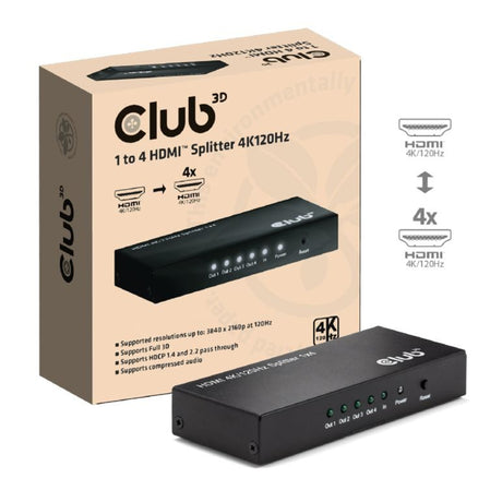 Club 3D HDMI splitter 1x > 4x HDMI 4K 120Hz (sort)