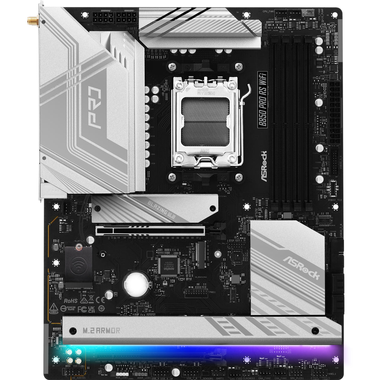 Asrock B850 Pro RS WiFi Socket AM5 bundkort (RAID, 2,5 GB-LAN, WLAN, BT, Lyd, ATX)