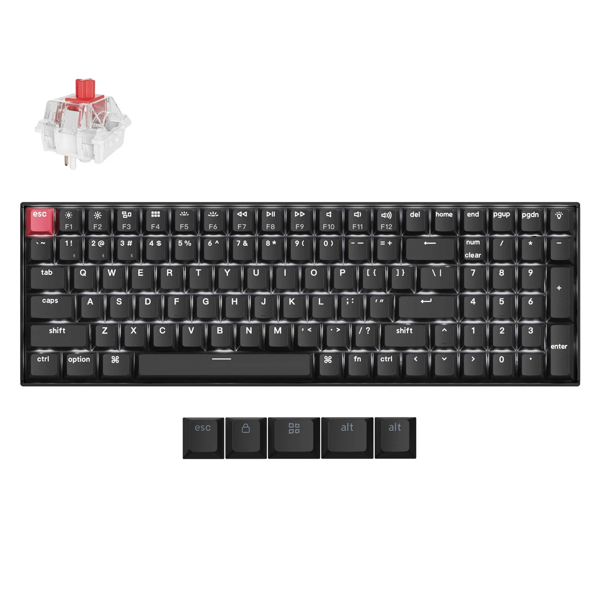 Keychron k4x-a1 mekanisk tastatur (sort, us-layout (qwerty), super rød, 96%, hvide lysdioder, cherry double-shot pbt keycaps, bluetooth | usb-c)