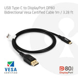 Club 3D USB-C til DisplayPort DP80 tovejsadapter (sort, 1 meter, VESA-certificeret)