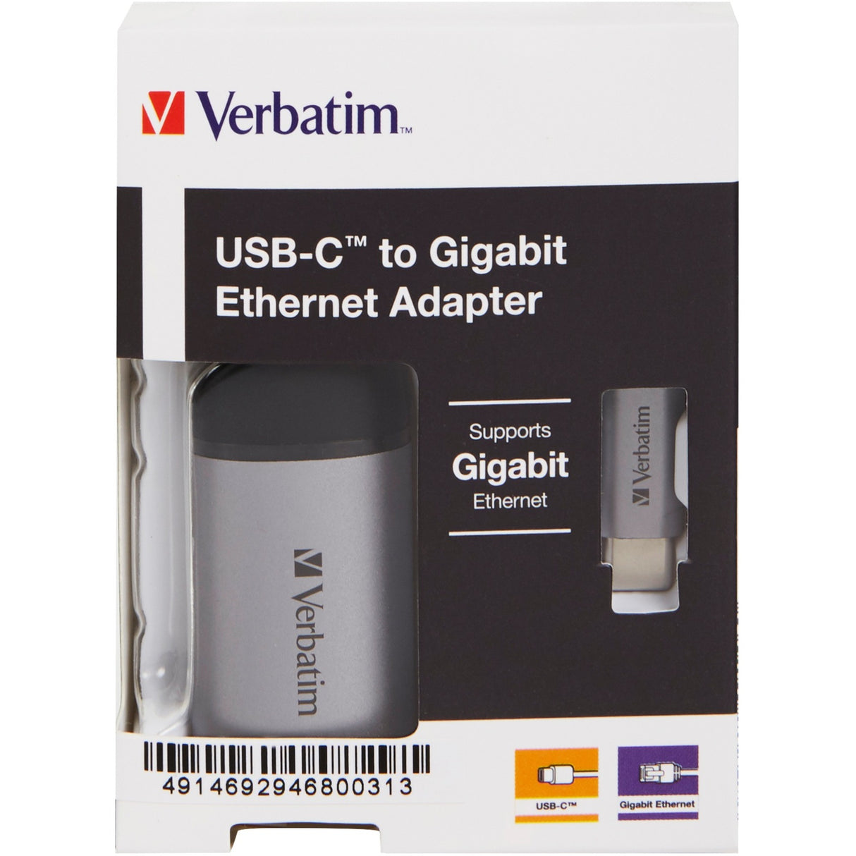 Verbatim USB 3.2 gen 1-adapter, USB-C > RJ-45 (sølvsort, 10 cm, gigabit LAN 10 100 1000 mbit s)