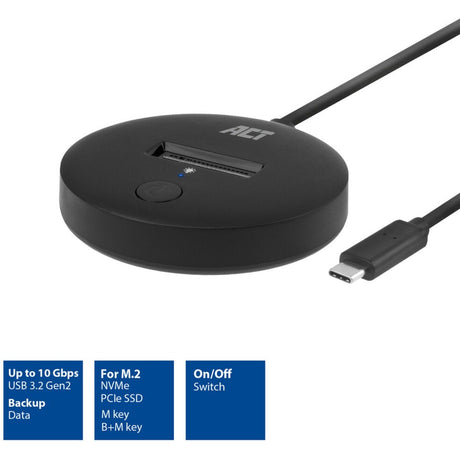 Act Connectivity M.2 NVMe PCIe SSD-dockingstation, USB-C 3.2 Gen2 (sort)