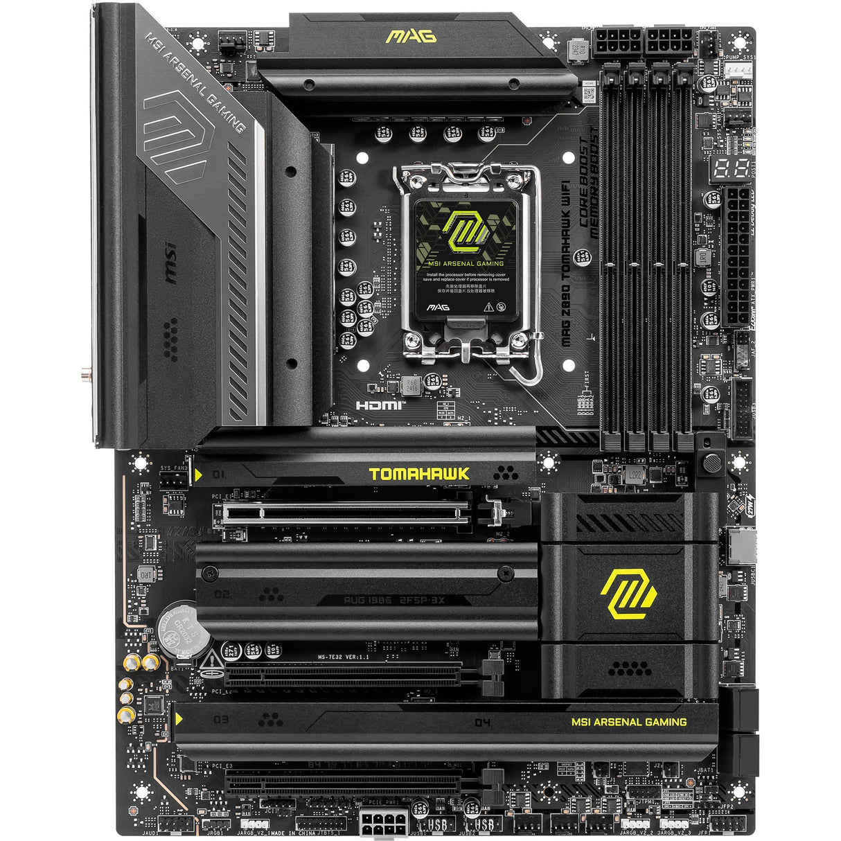 MSI Mag Z890 Tomahawk WiFi Socket 1851 bundkort (sort gul, RAID, 5GB-LAN, WiFi 7, BT, lyd, ATX)