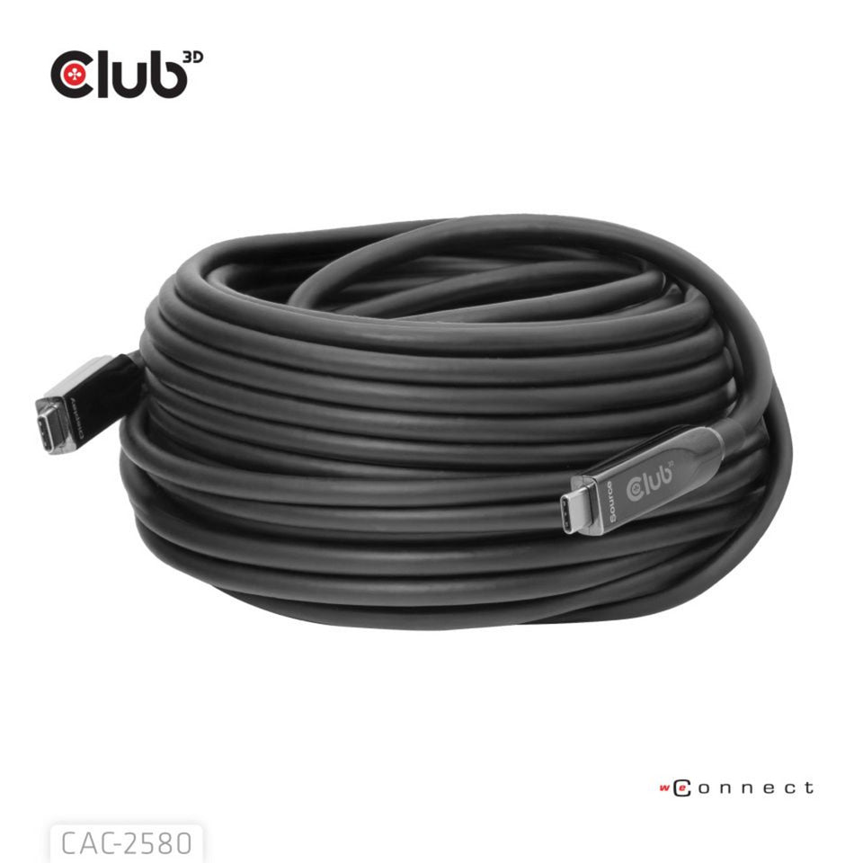 Club 3D fuldfunktions USB-C-kabel, 15m (sort, 8k60hz 10gbps 60w)