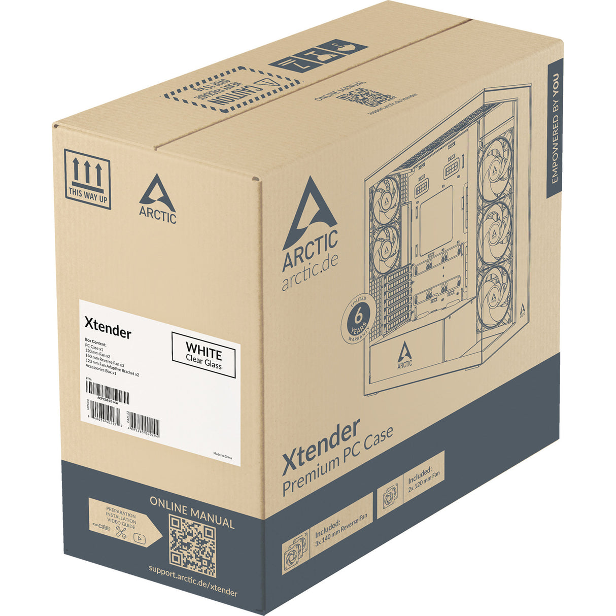 Arctic xtender midi tårnhus (hvid | 2x USB-A | 1x USB-C | RGB | hærdet glas)