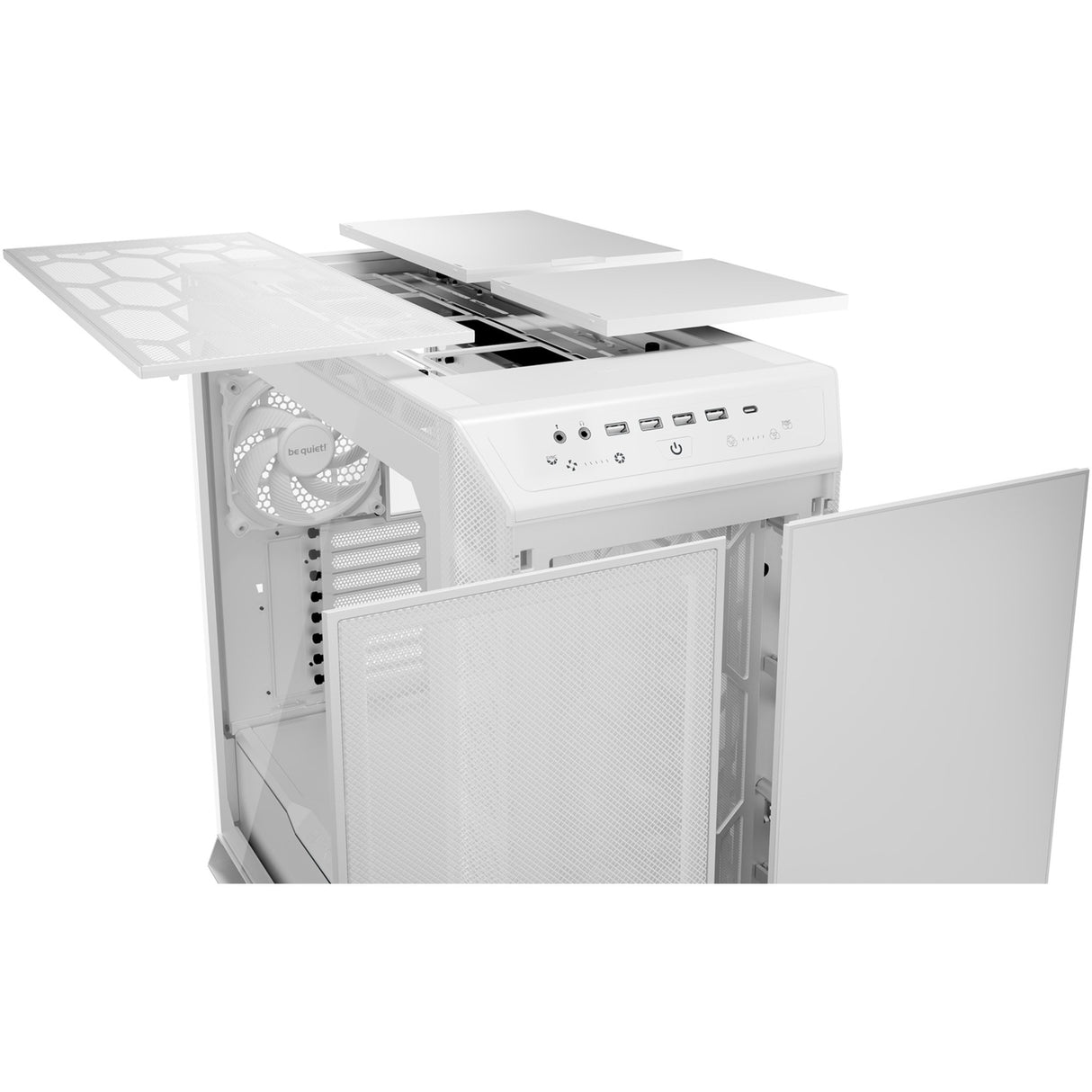 Vær stille! dark base pro 901 stort tårnhus (hvid | 4x USB-A | 1x USB-C | RGB | hærdet glas)