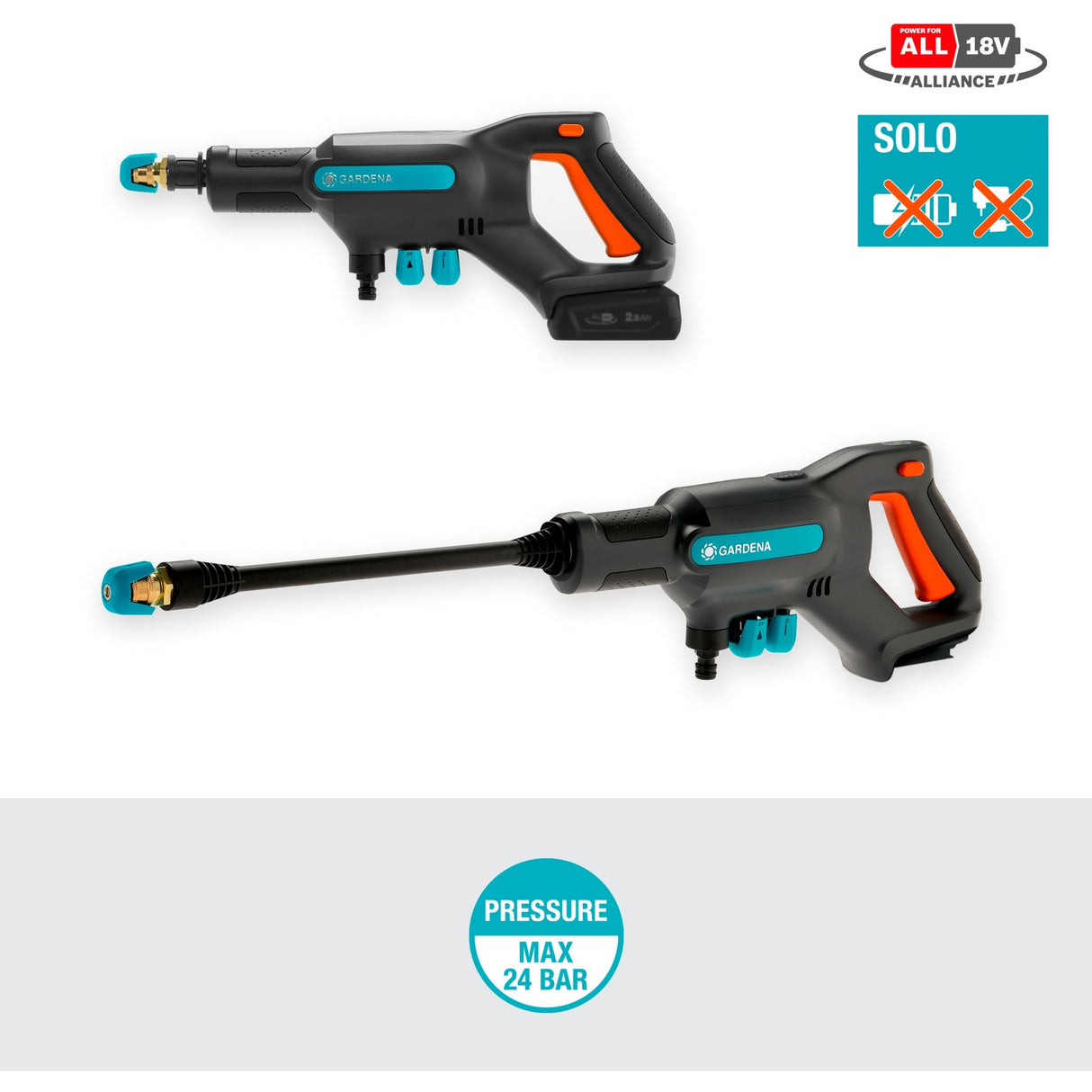 Gardena aquaclean 24 18 v p4a solo højtryksrenser (grå turkis, 14800-55, batteri medfølger ikke)
